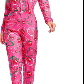 Pink Onesie Women Christmas Pajamas Zipper (with an AKA Lapel Pin + Green AKA Flipflops) - 3 Items in 1 bundle ***
